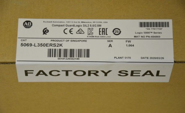 2020 New Sealed Allen Bradley 5069-L350ERS2K Series A GuardLogix 5380 Safety CPU