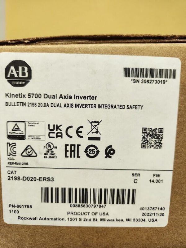 2022 New Sealed Allen Bradley 2198-D020-ERS3 Ser C Kinetix 5700 Dual Inverter